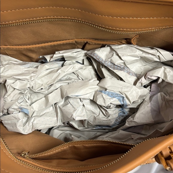 Miztique Cork & Leather Laser Cut Extra Large Tote Shoulder Bag Tan NWT - Picture 3 of 5